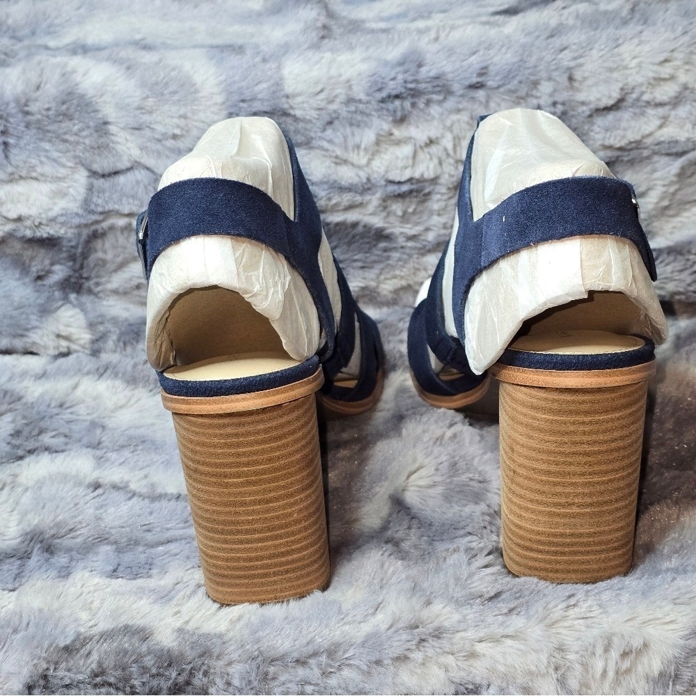 NWB Marc Fisher Fynlee Sandals Dark Blue Suede Cage Block Heel Womens 10 - Picture 3 of 9